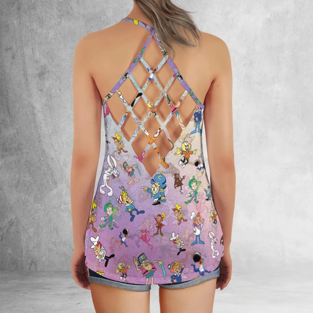 80s 90s Commercial Cereal Mascots Criss Cross Tank Top - 3