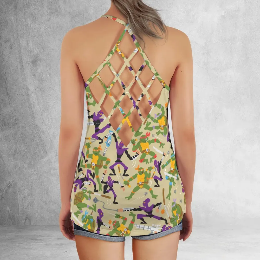 Green and Purple Battle TMNT Criss Cross Tank Top - 3