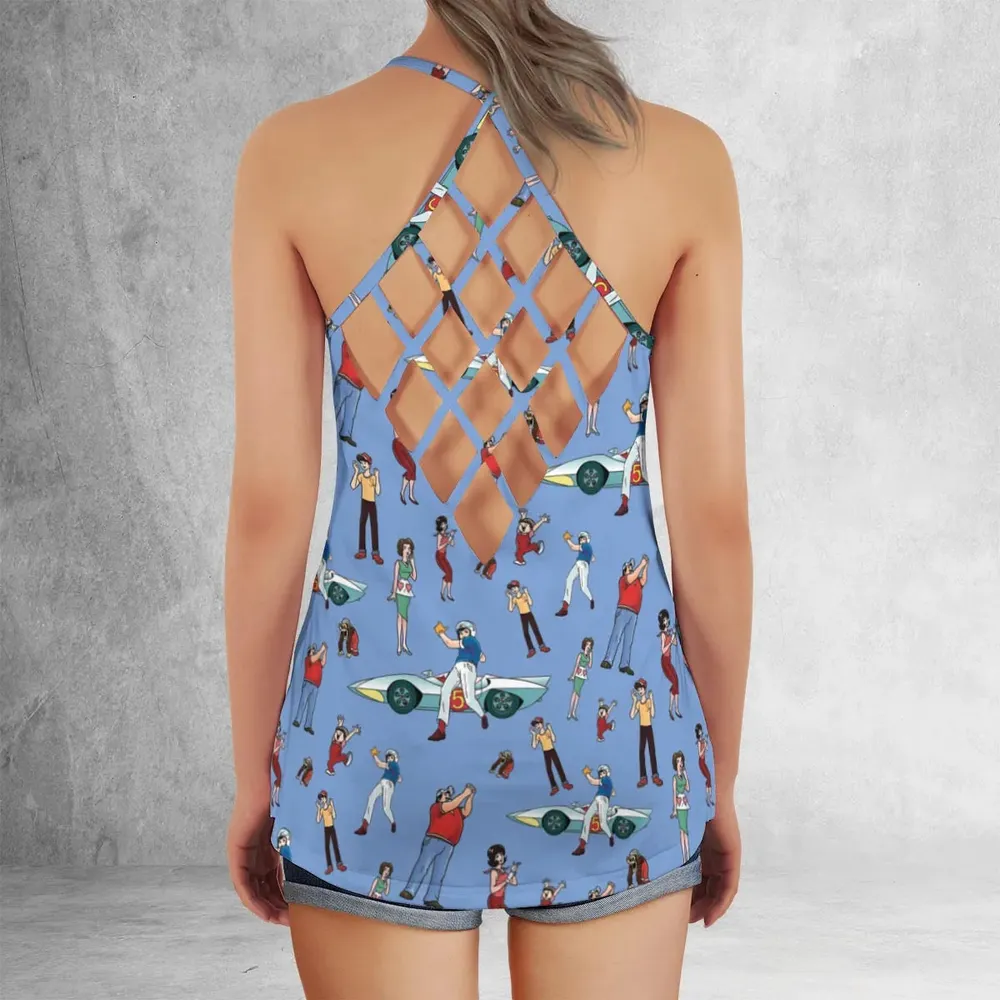 Speed Racer Characters Pattern Criss Cross Tank Top - 3