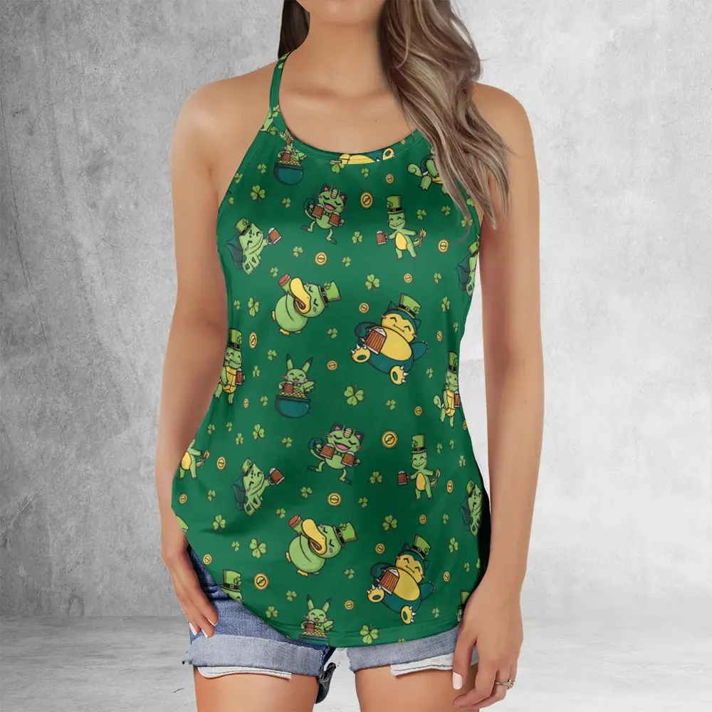 Happy St. Patrick day Pokemon Green Criss Cross Tank Top - 2