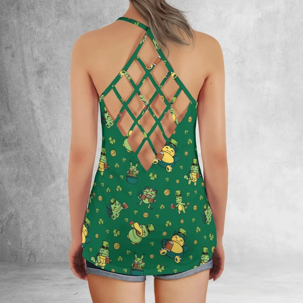 Happy St. Patrick day Pokemon Green Criss Cross Tank Top - 3
