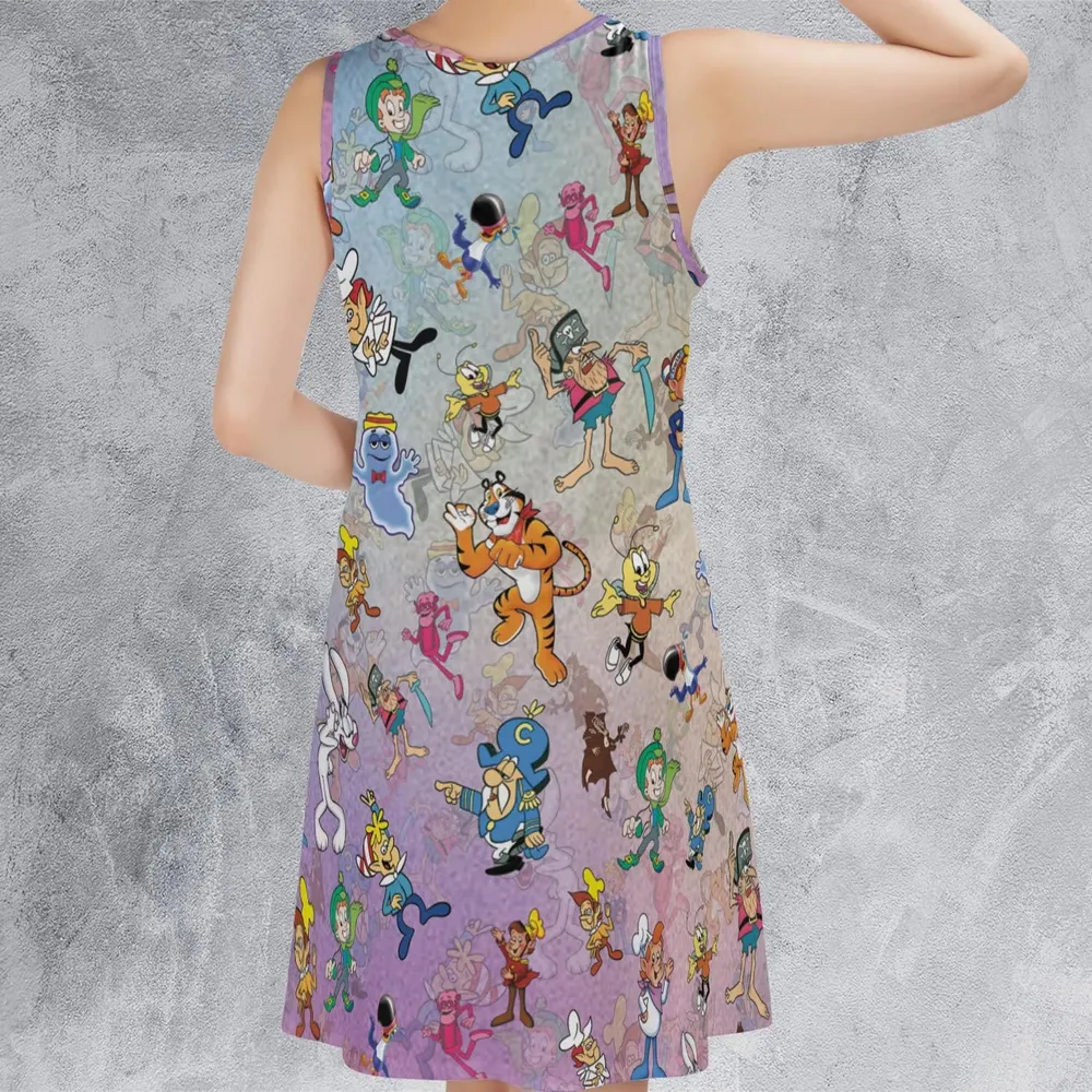 80s 90s Commercial Cereal Mascots Sleeveless Dress - 3