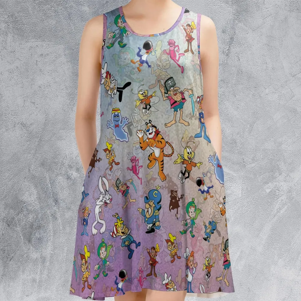 80s 90s Commercial Cereal Mascots Sleeveless Dress - 2