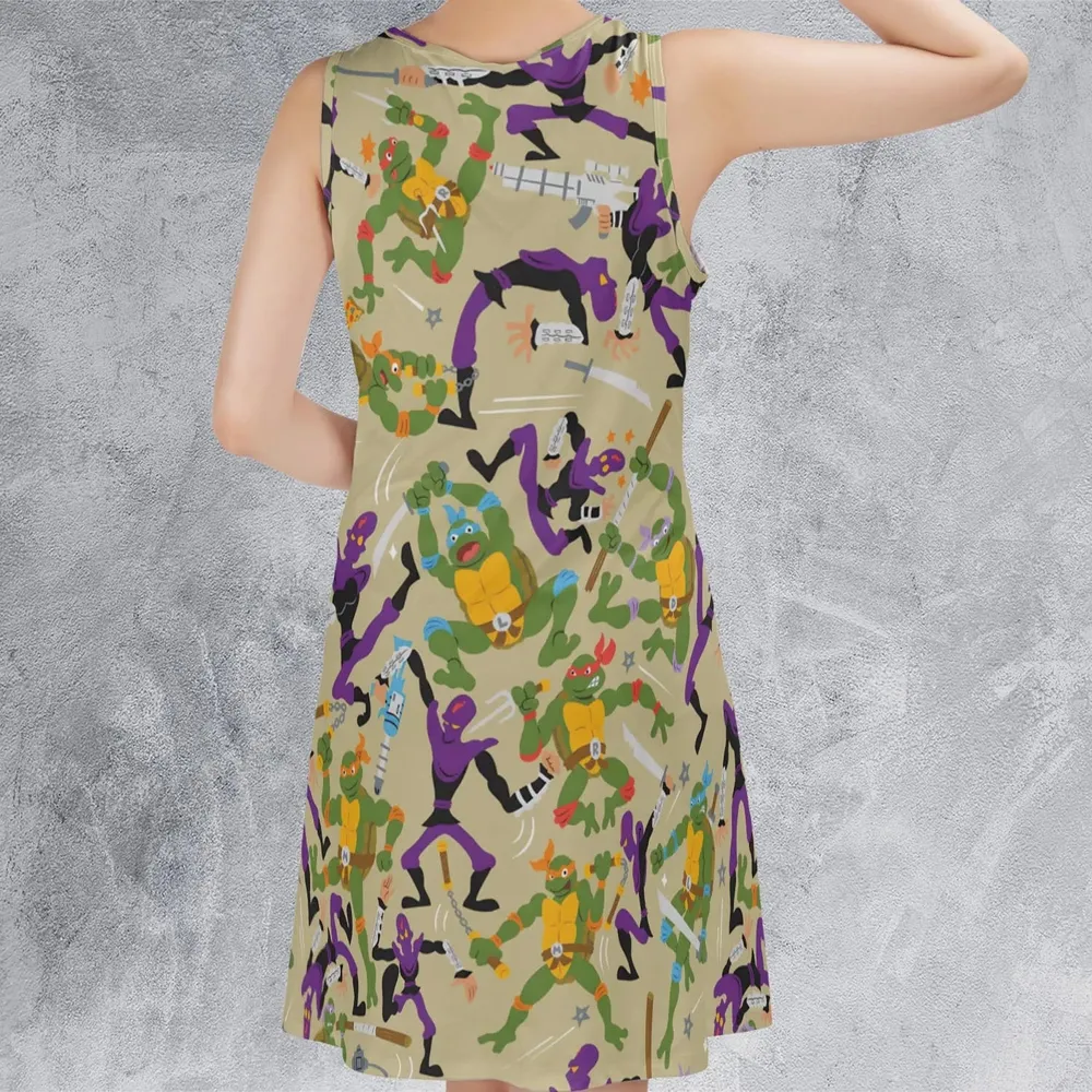 Green and Purple Battle TMNT Sleeveless Dress - 3