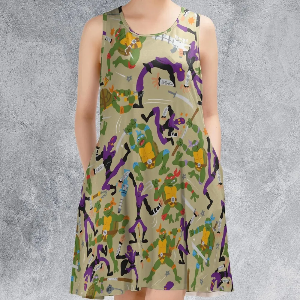 Green and Purple Battle TMNT Sleeveless Dress - 2