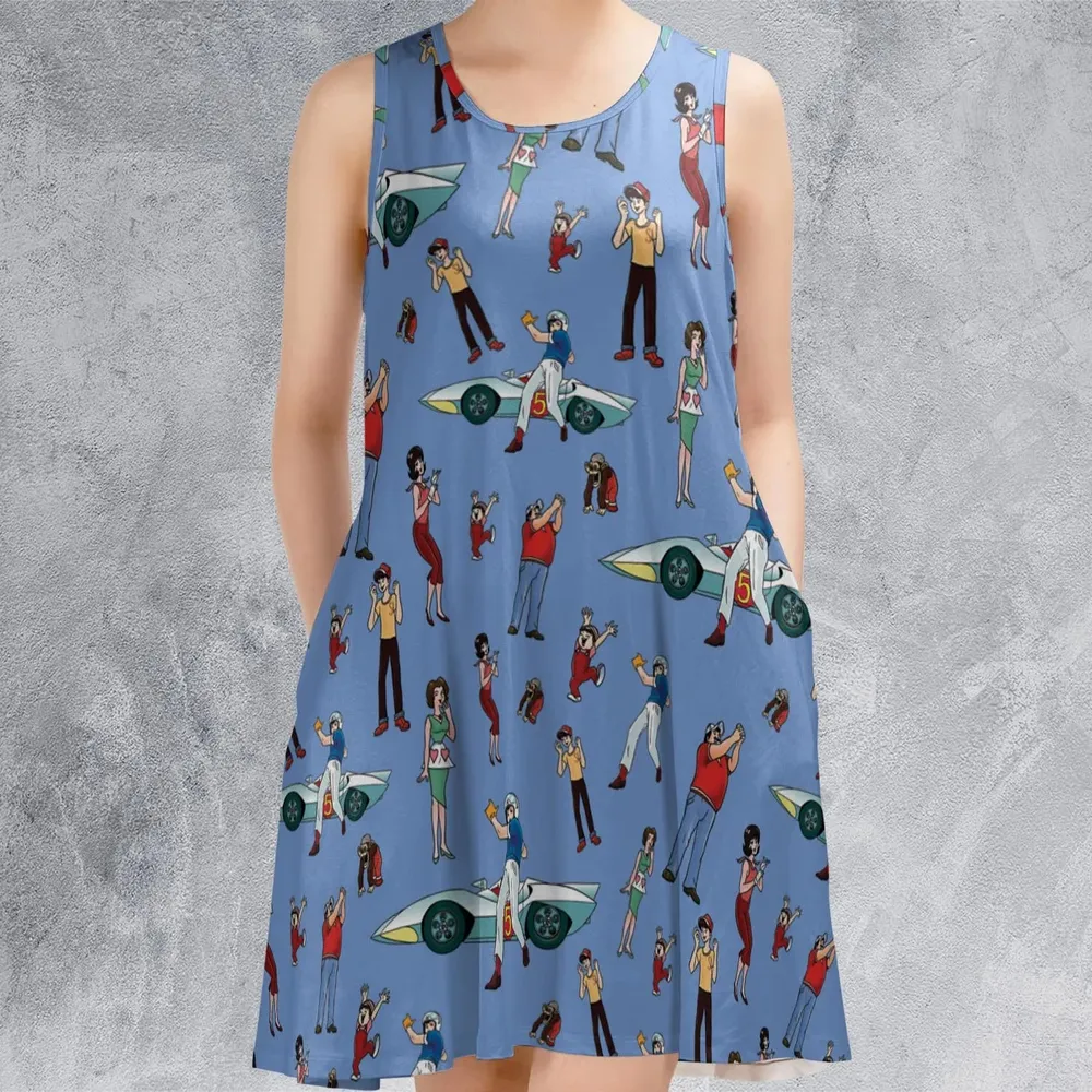 Speed Racer Characters Pattern Sleeveless Dress - 2
