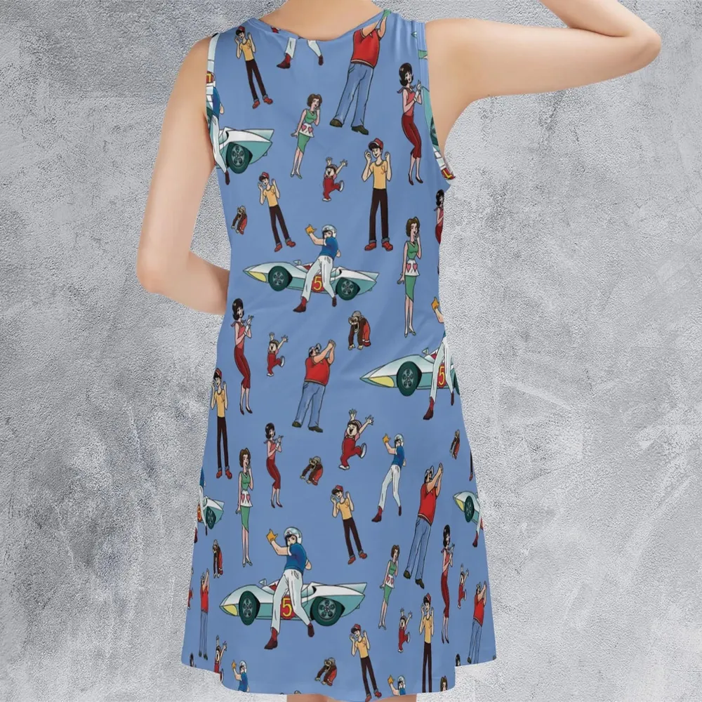 Speed Racer Characters Pattern Sleeveless Dress - 3