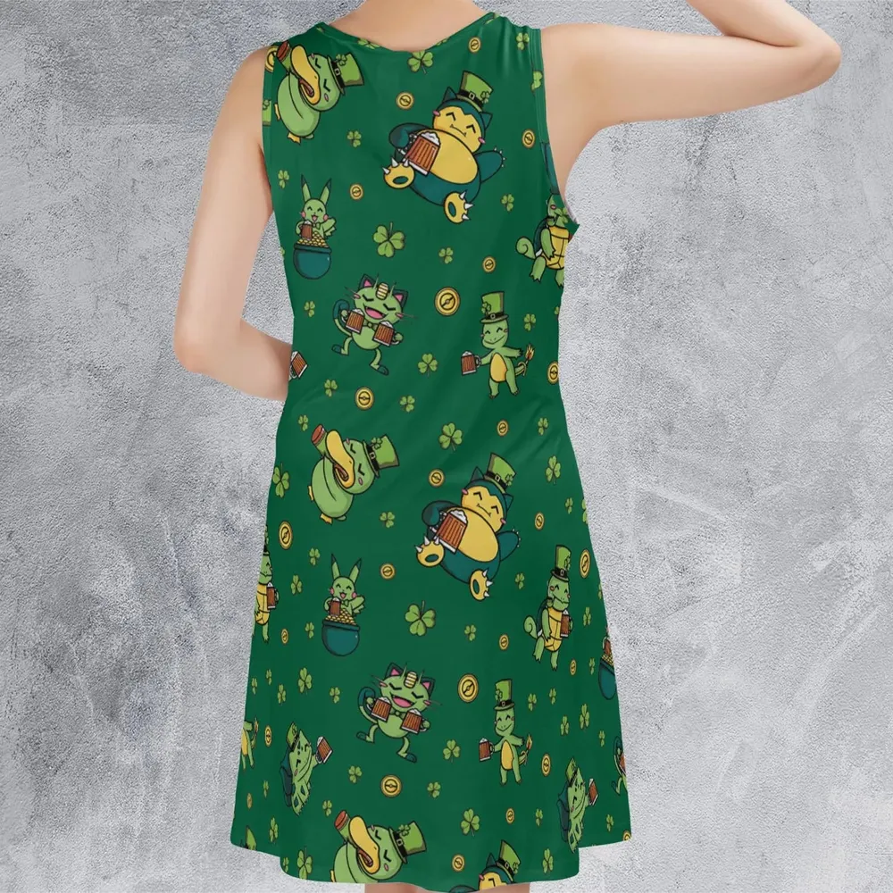 Happy St. Patrick day Pokemon Green Sleeveless Dress - 3