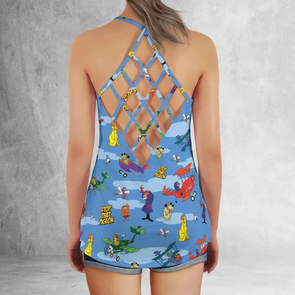 Stop That Pigeon Dastardly and Muttley in Their Flying Machines Criss Cross Tank Top - 3