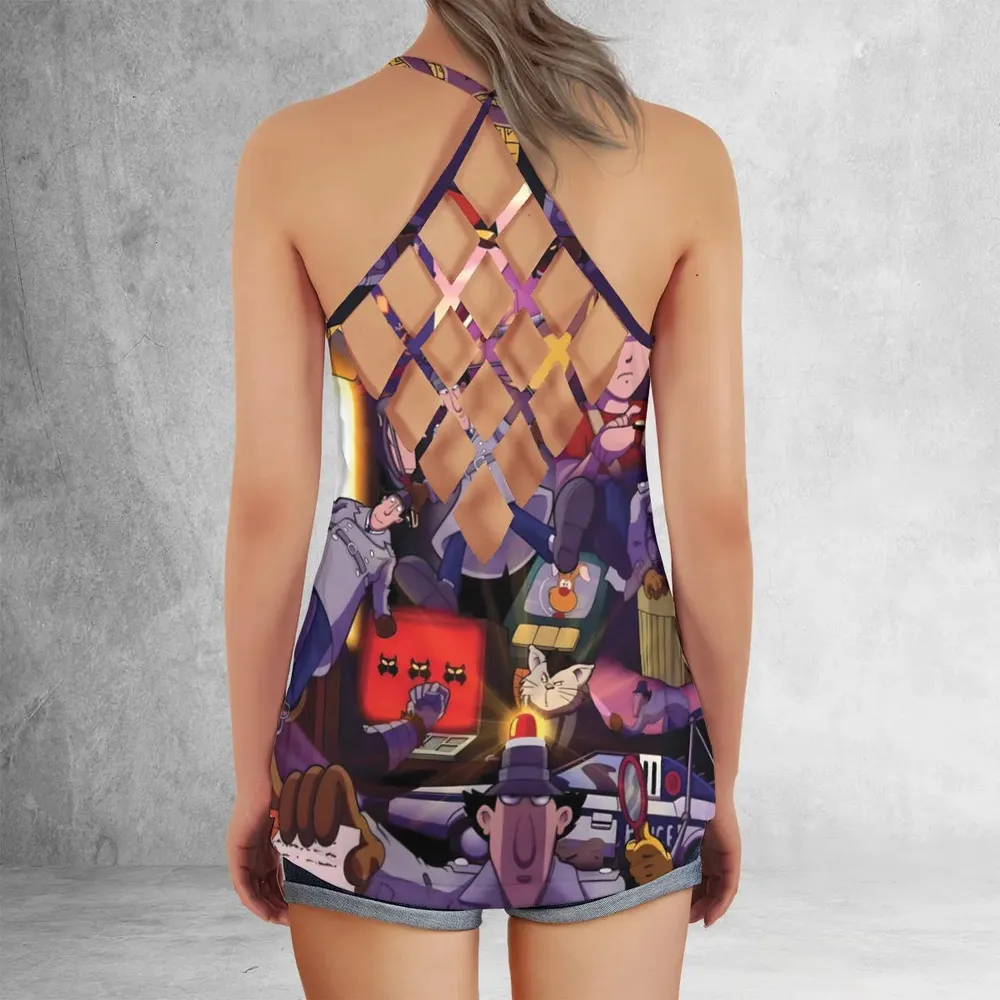 80s Cartoon Inspector Gadget Collage Criss Cross Tank Top - 3