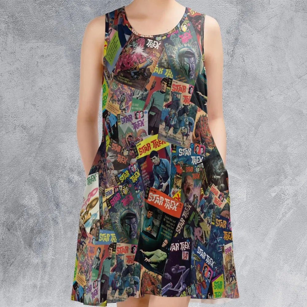Vintage 1970s Star Trek Comic Books Collage Sleeveless Dress - 2