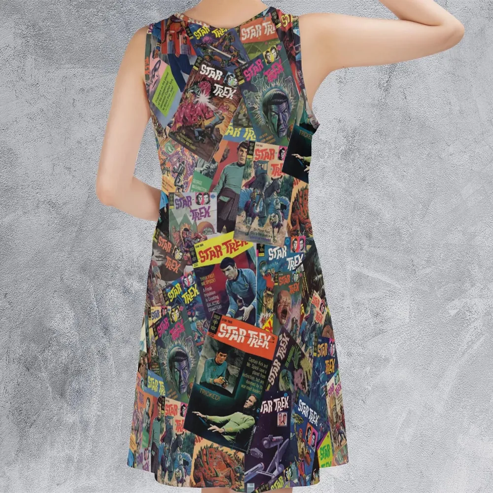 Vintage 1970s Star Trek Comic Books Collage Sleeveless Dress - 3