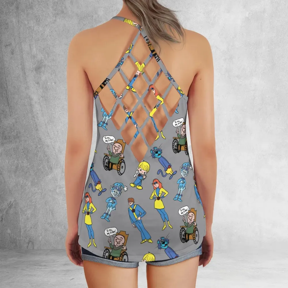 70s Saturday Morning Superhero Cartoon Criss Cross Tank Top - 3