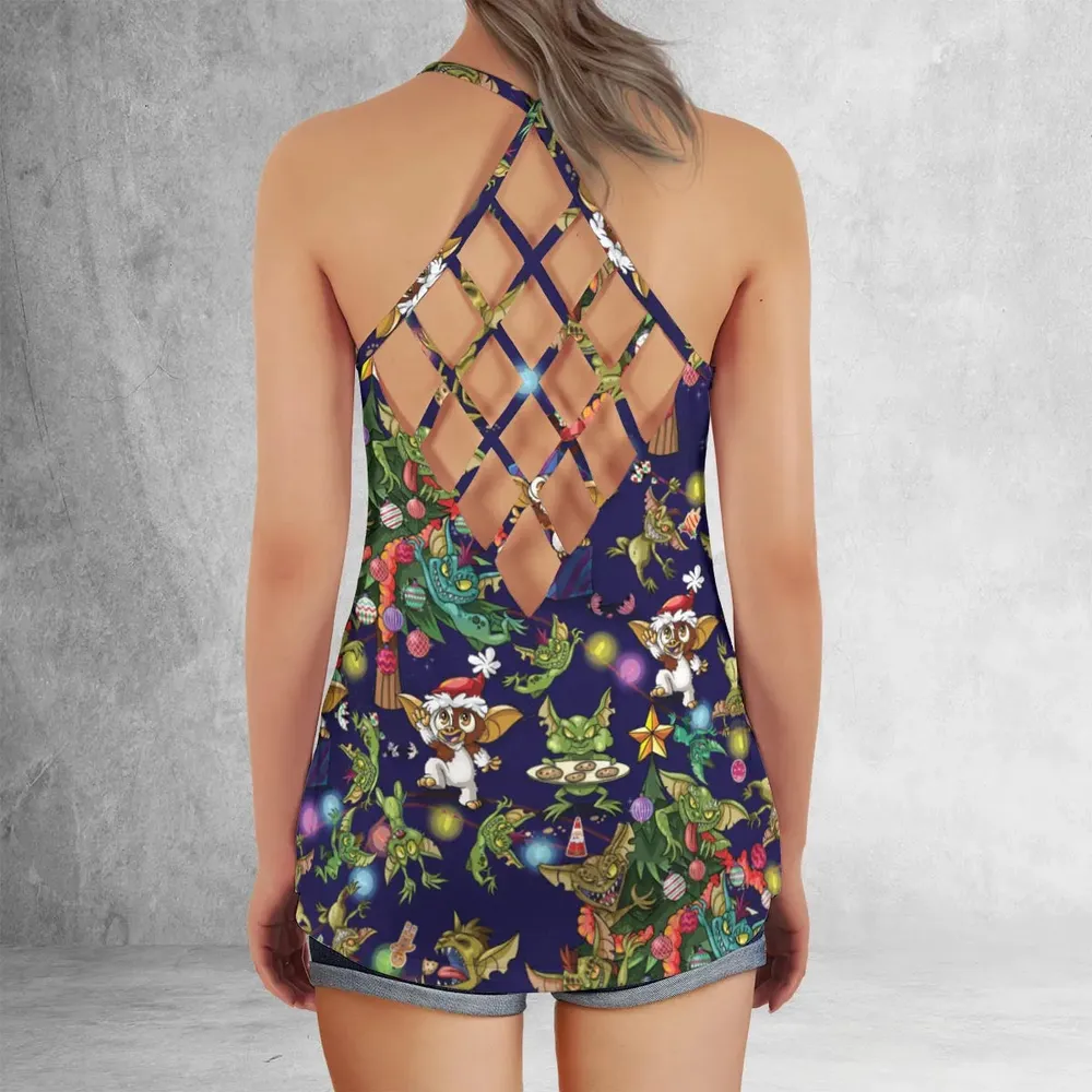 Christmas Movie Little Monsters Greamlins Criss Cross Tank Top - 3