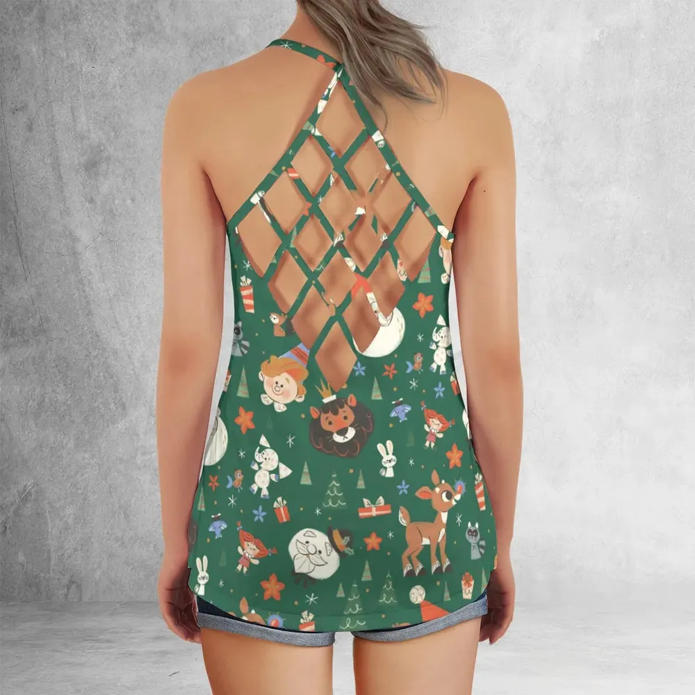 Rudolph The Red Nosed Reindeer Characters Criss Cross Tank Top - 3