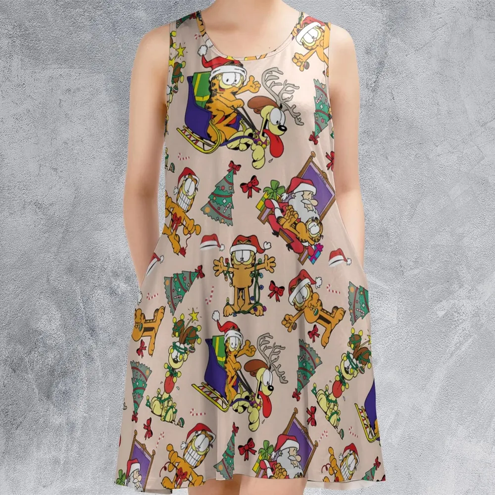 Garfield And Odie Christmas Sleigh Sleeveless Dress - 2