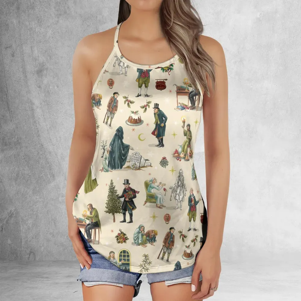 A Christmas Carol Characters Pattern Criss Cross Tank Top - 2