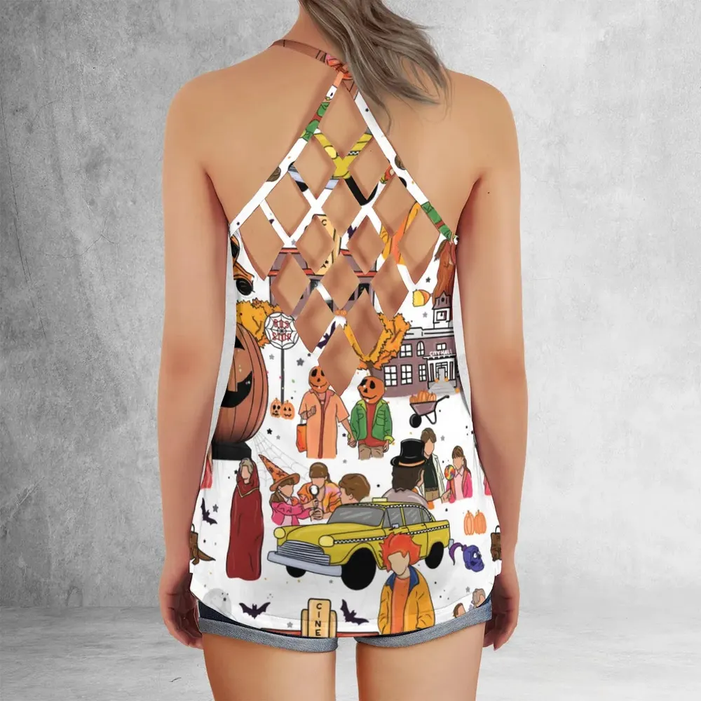 Fall Season Halloweentown Criss Cross Tank Top - 3