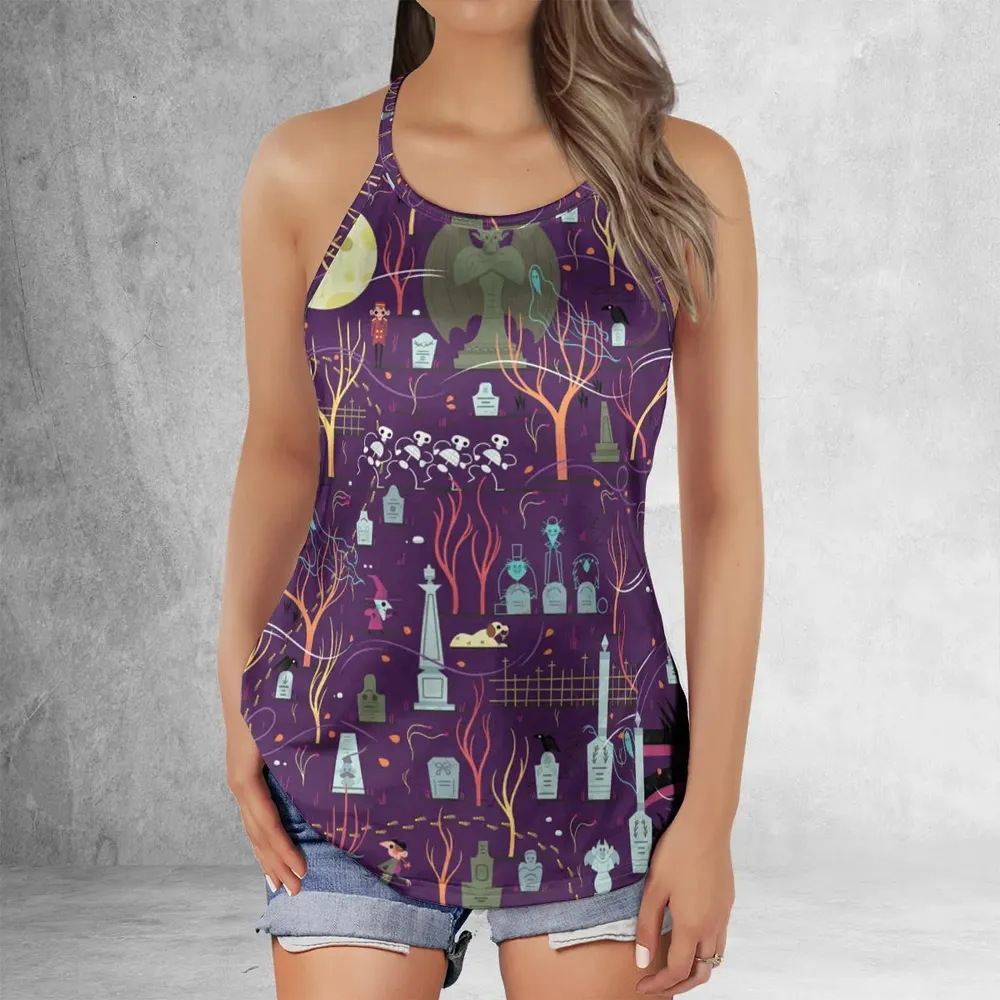 Nostalgic 80s 90s Spooky Scene Criss Cross Tank Top - 2