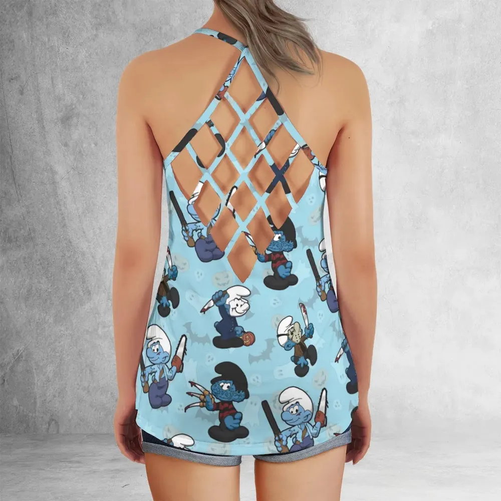 Horror Smurfs Criss Cross Tank Top - 3