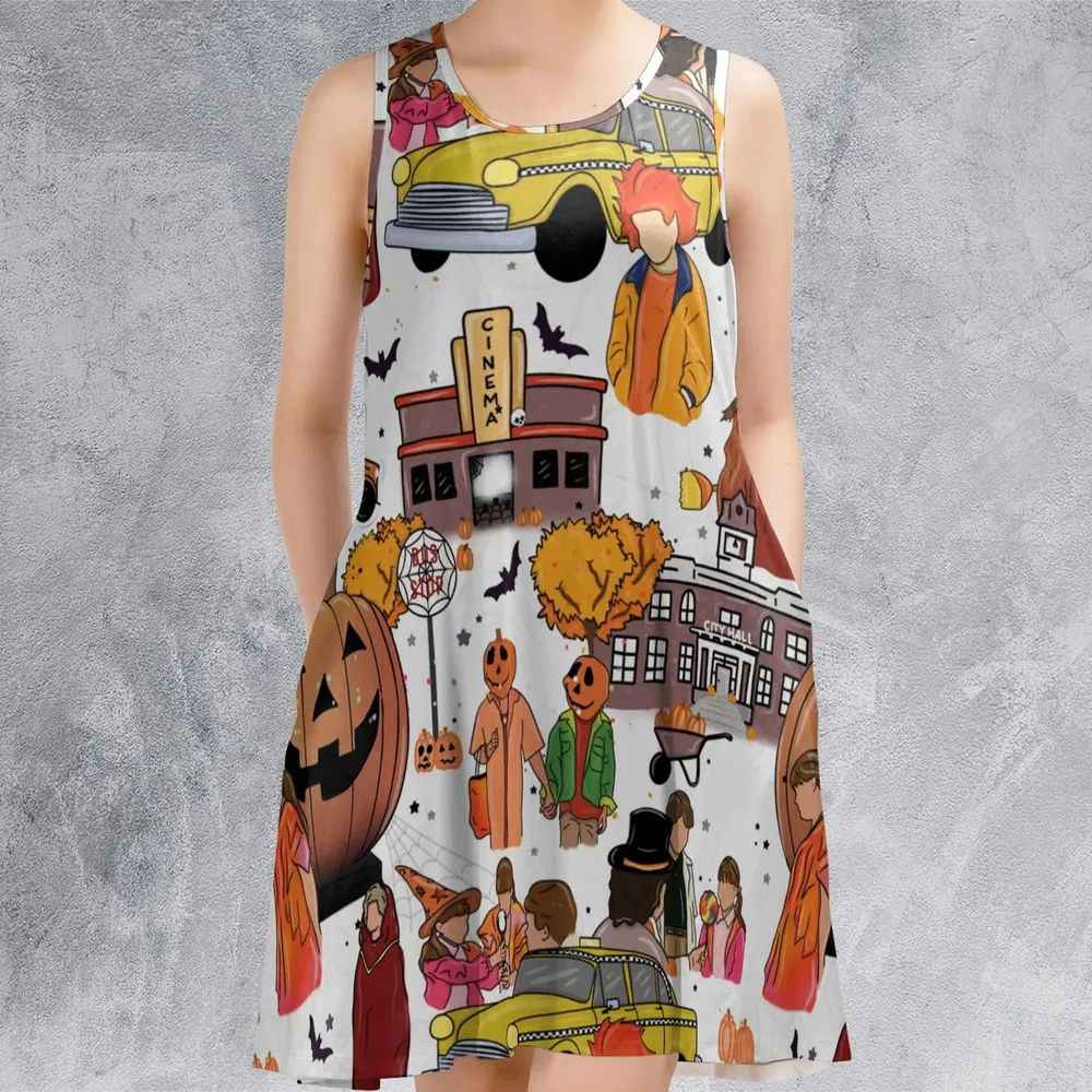 Fall Season Halloweentown Sleeveless Dress - 2