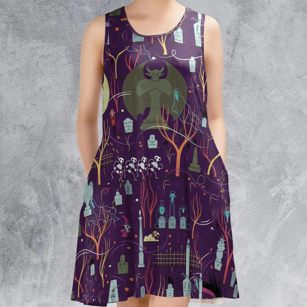 Nostalgic 80s 90s Spooky Scene Sleeveless Dress - 2