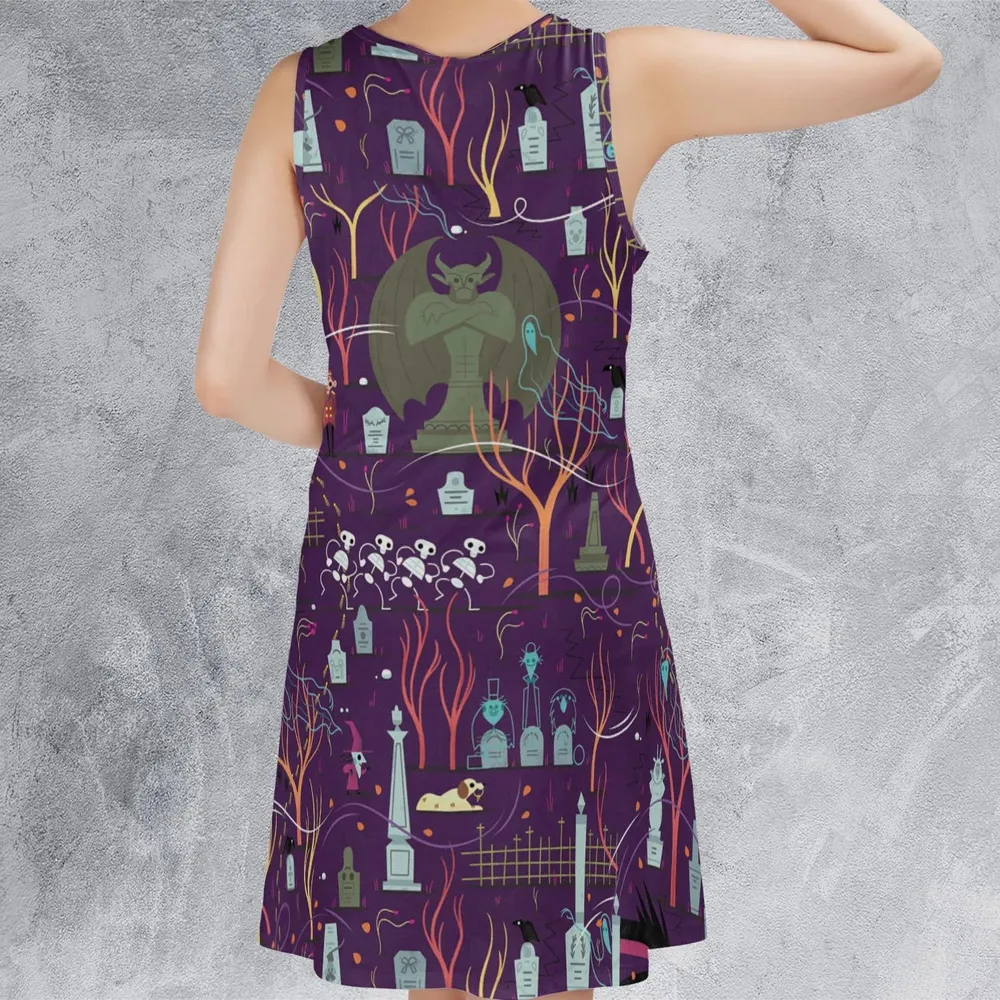 Nostalgic 80s 90s Spooky Scene Sleeveless Dress - 3