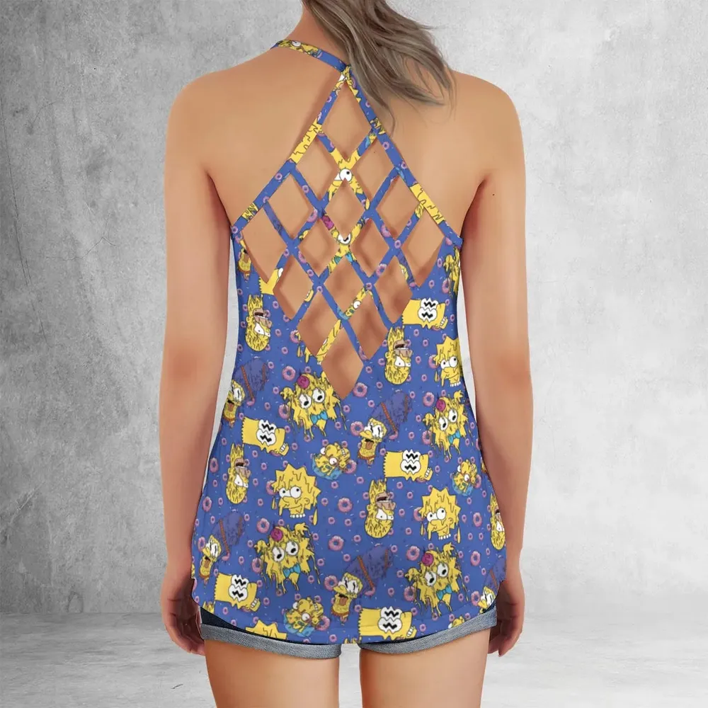 Trippy Simpsons Melting Criss Cross Tank Top - 3