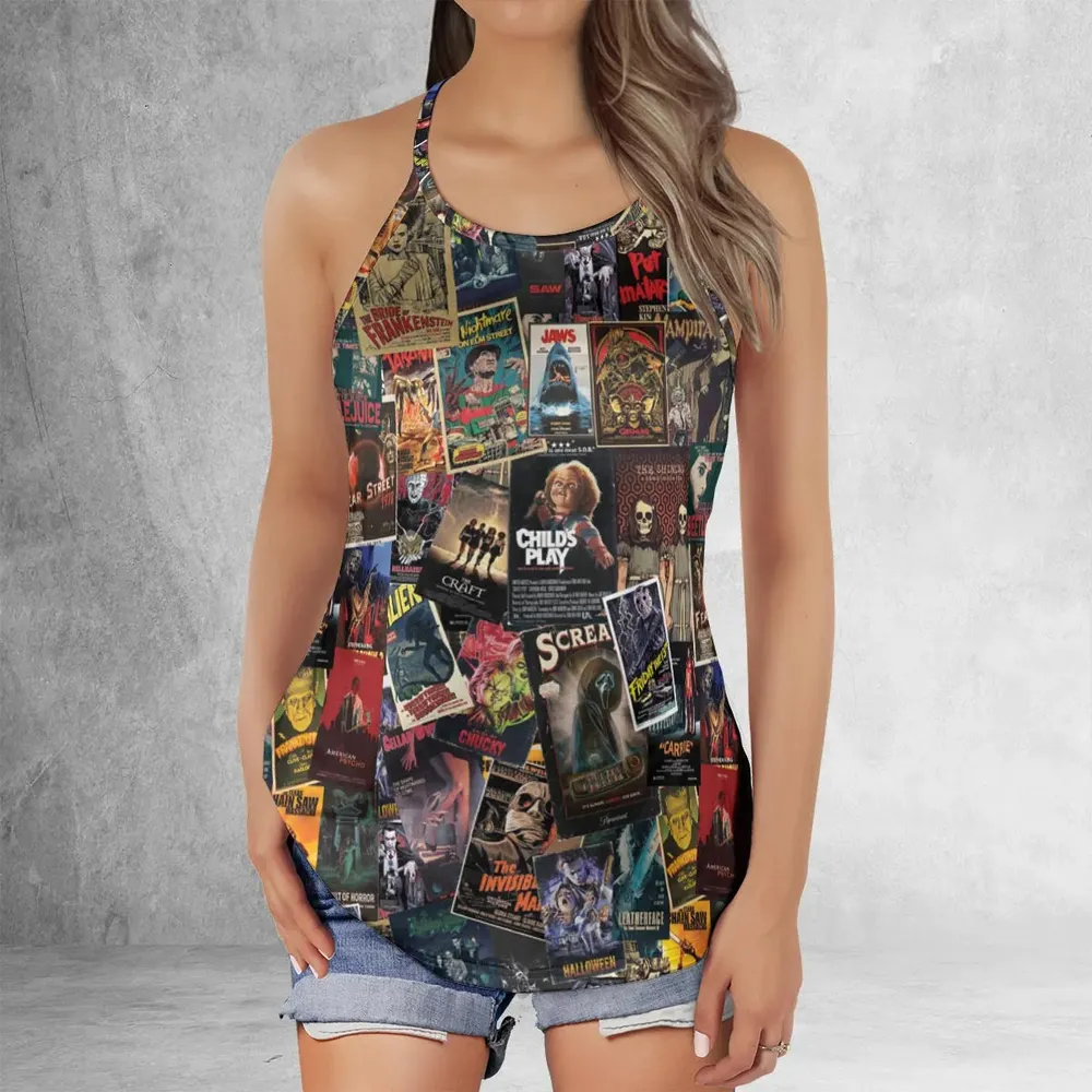 Vintage Horror Pattern Criss Cross Tank Top - 2