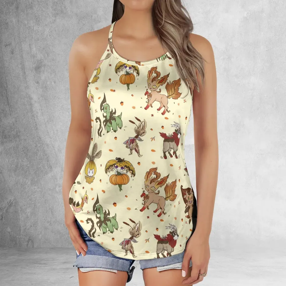 Autumn Vibes Pokemon Pattern Criss Cross Tank Top - 2
