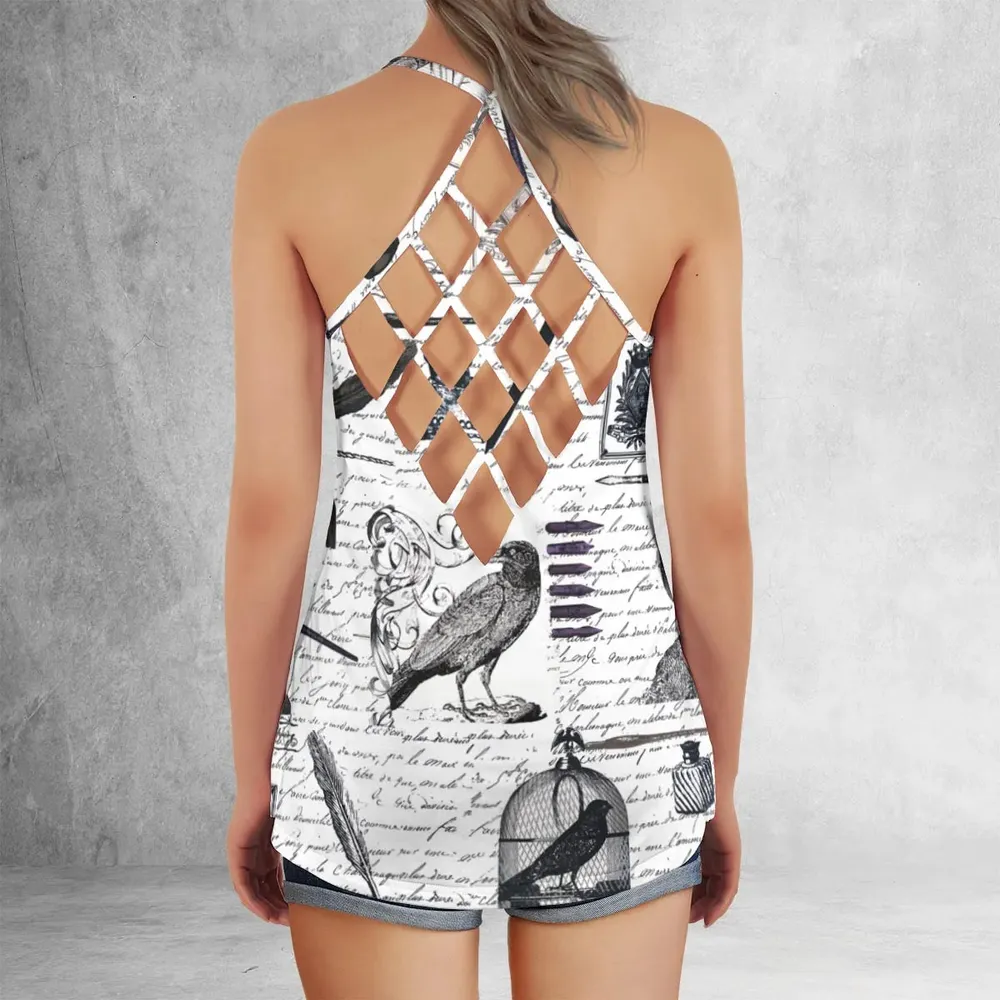Nevermore The Raven Edgar Allan Poe Criss Cross Tank Top - 3