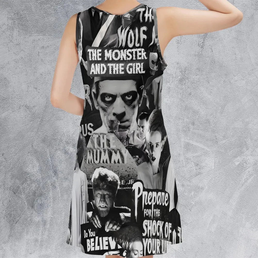 Universal Monsters Pattern Sleeveless Dress - 3