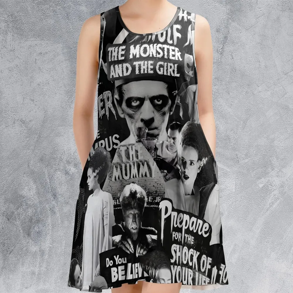 Universal Monsters Pattern Sleeveless Dress - 2