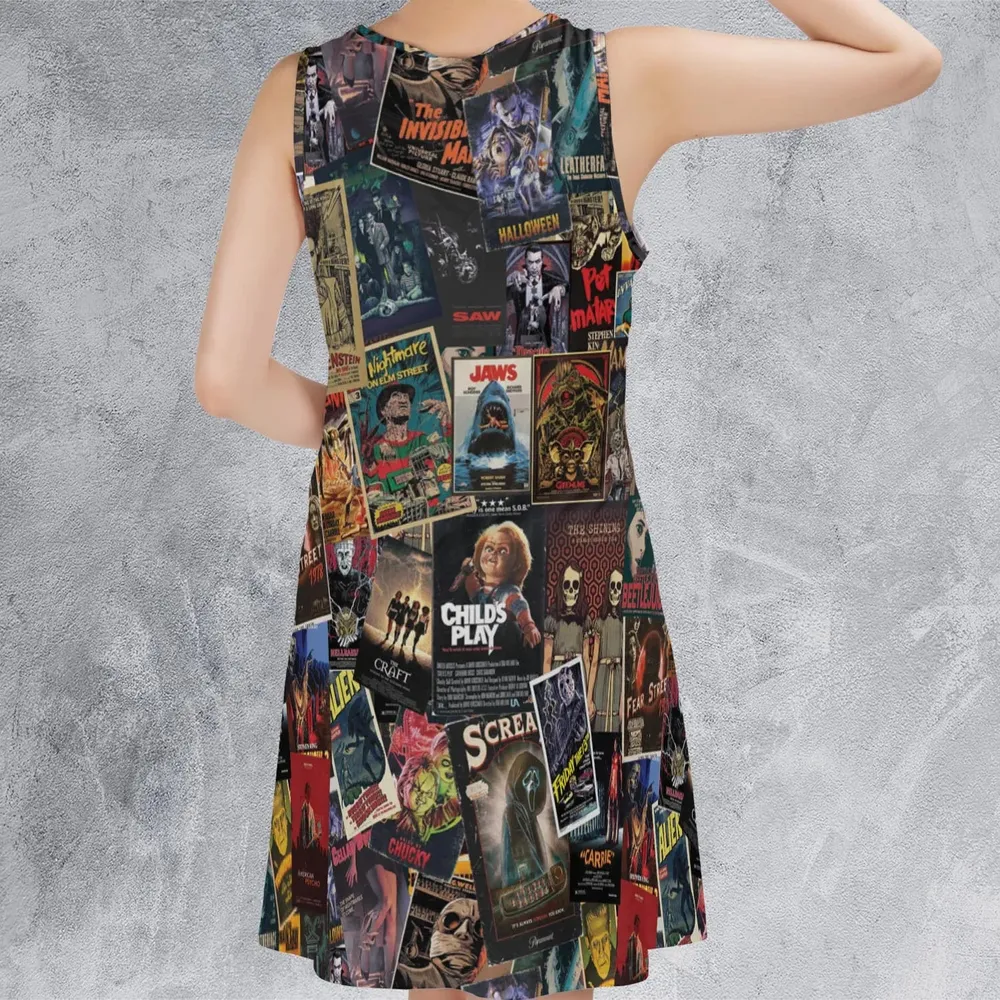 Vintage Horror Pattern Sleeveless Dress - 3