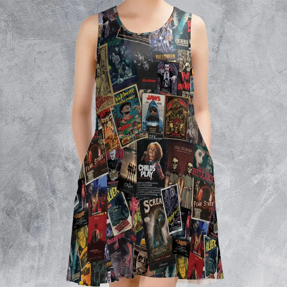Vintage Horror Pattern Sleeveless Dress - 2