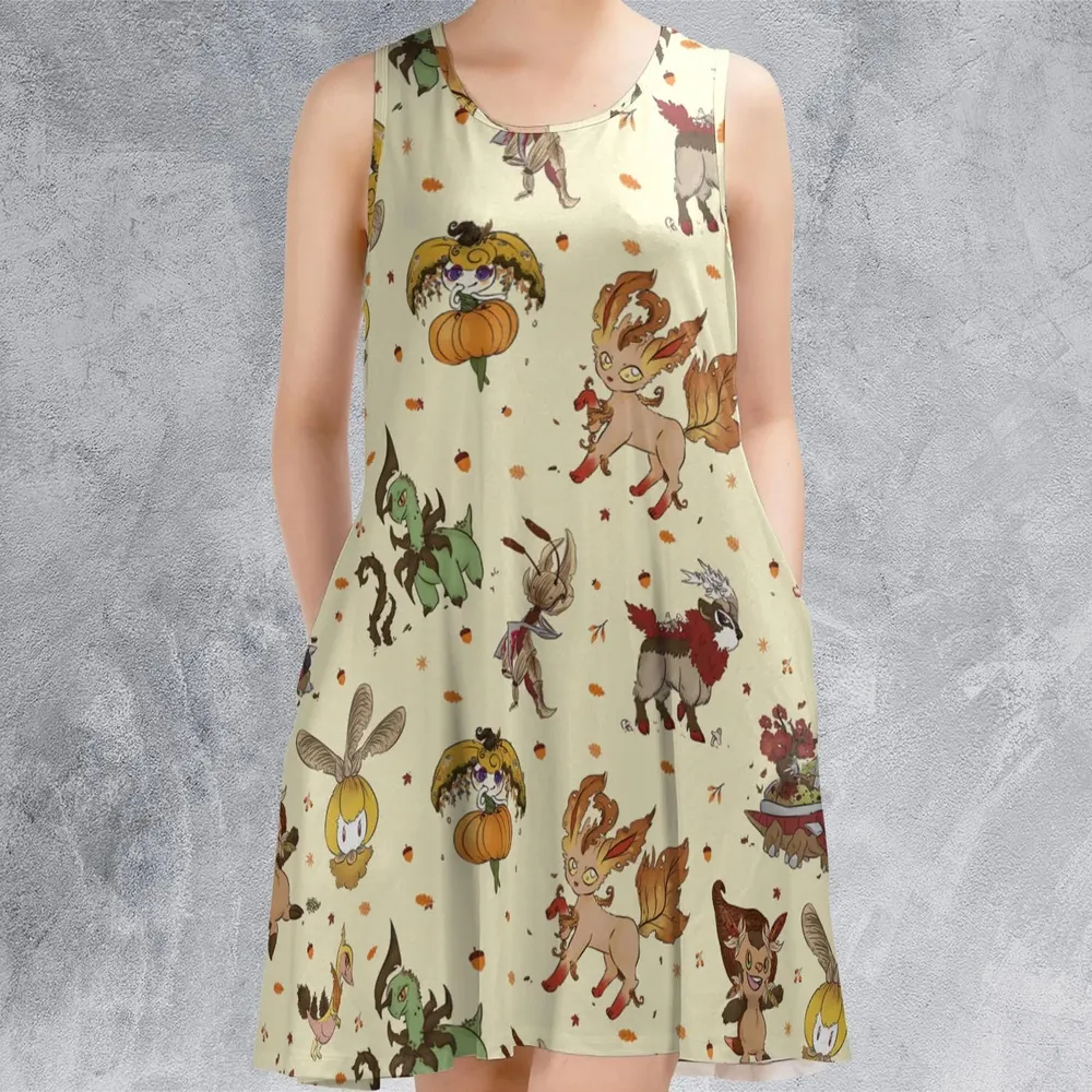 Autumn Vibes Pokemon Pattern Sleeveless Dress - 2