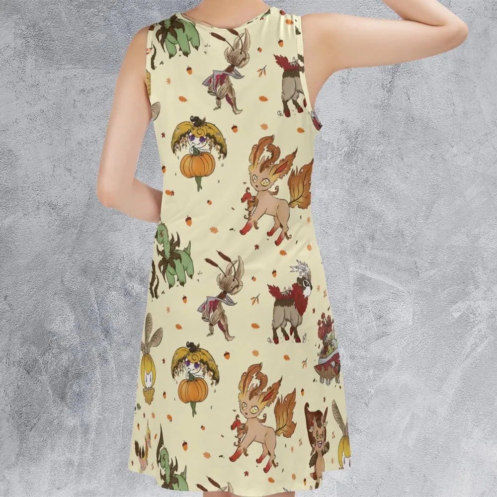 Autumn Vibes Pokemon Pattern Sleeveless Dress - 3