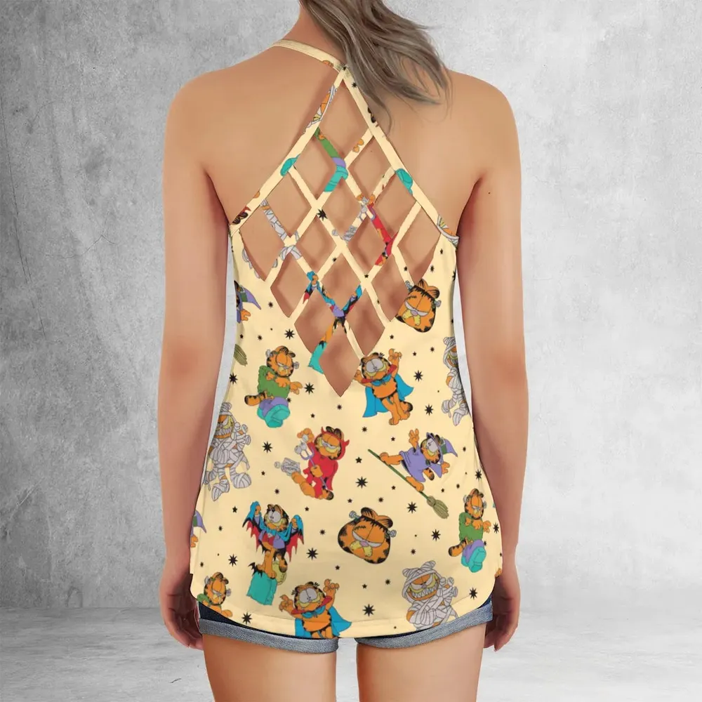 Nostalgic Cat Garfield's Halloween Adventure Criss Cross Tank Top - 3