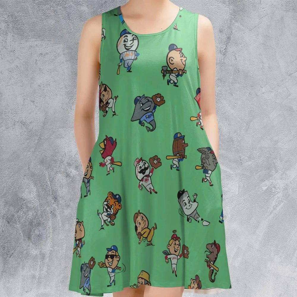 Baseball Mascot Pattern Sleeveless Dress - 2