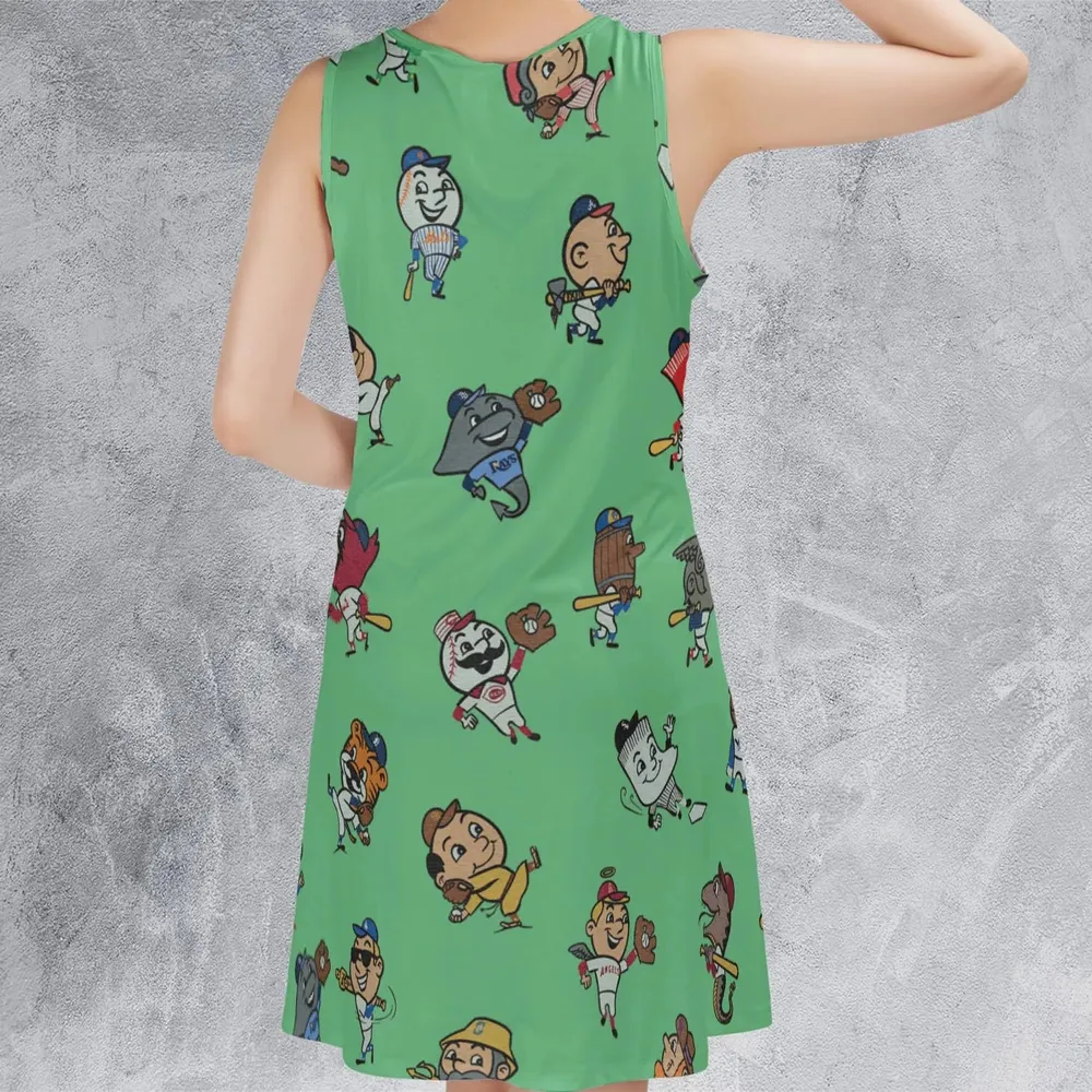 Baseball Mascot Pattern Sleeveless Dress - 3