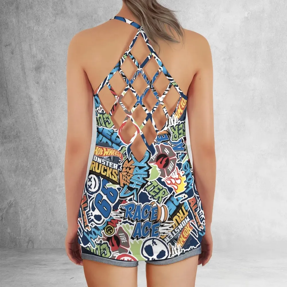 Hot Wheels Monster Trucks Logos Criss Cross Tank Top - 3
