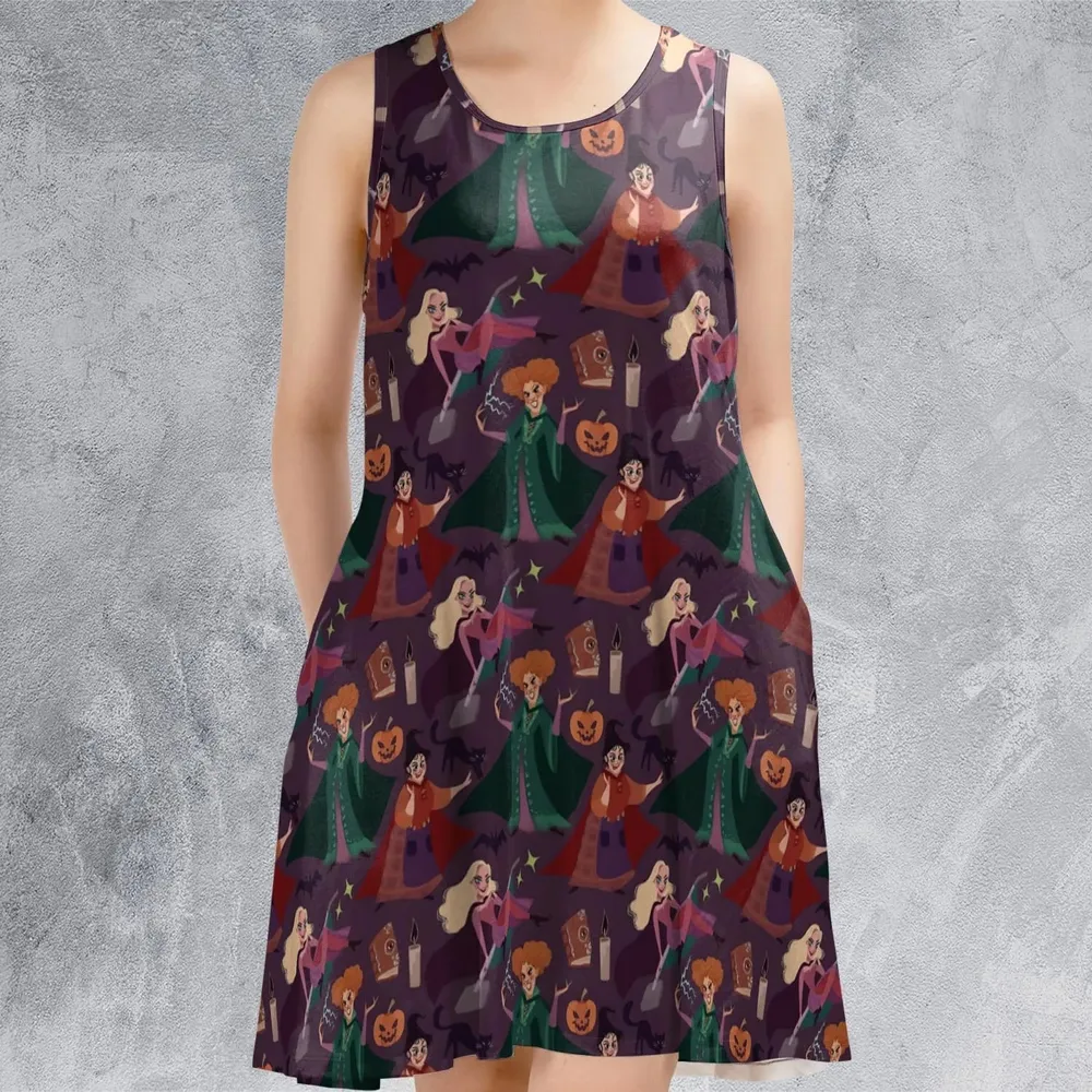 Sanderson Sisters Pattern Sleeveless Dress - 2