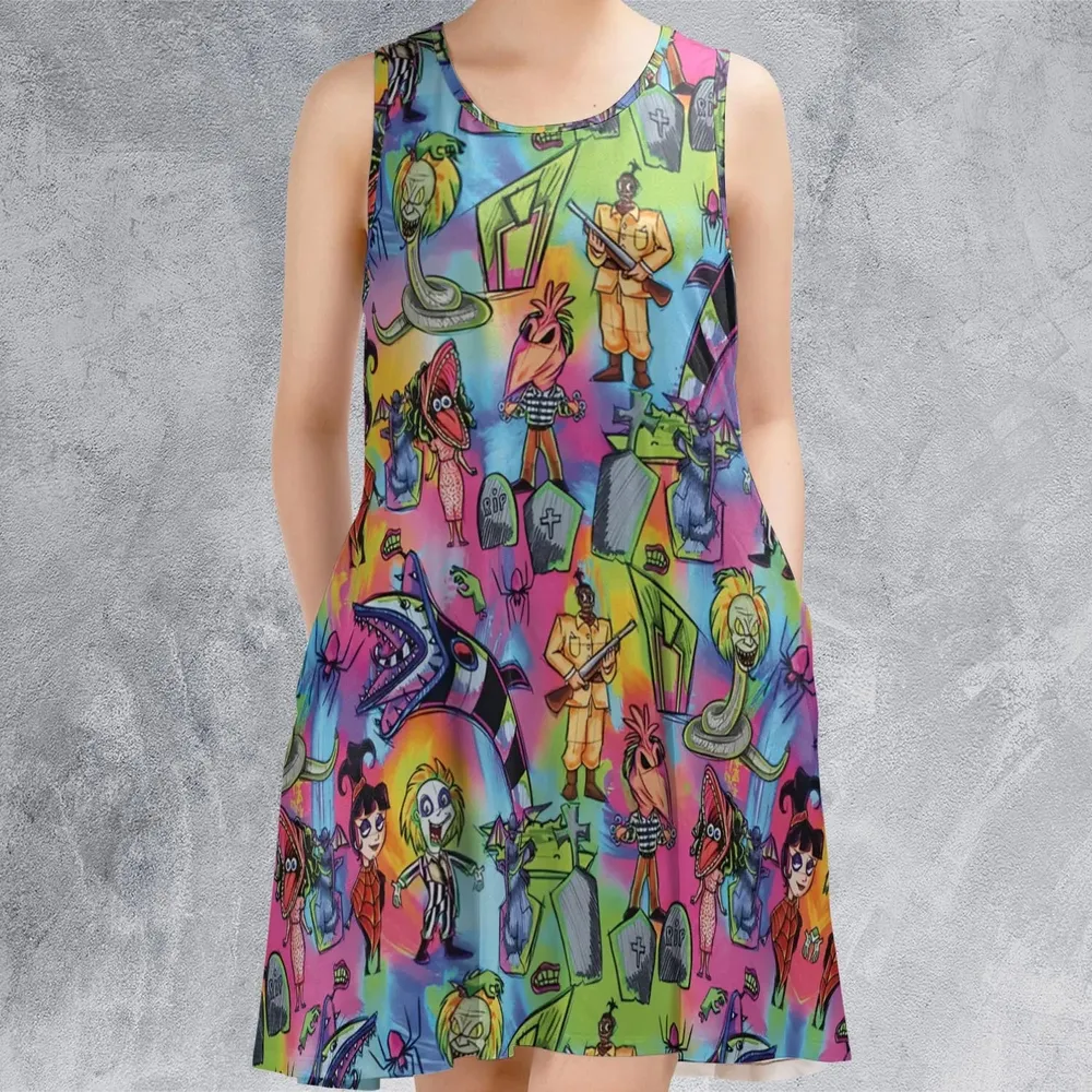 Hauntingly Stylish Beetlejuice Sleeveless Dress - 2