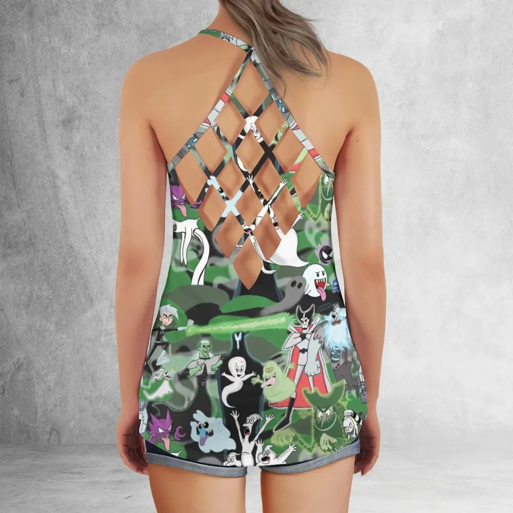 Ghost Cartoon Characters Criss Cross Tank Top - 3