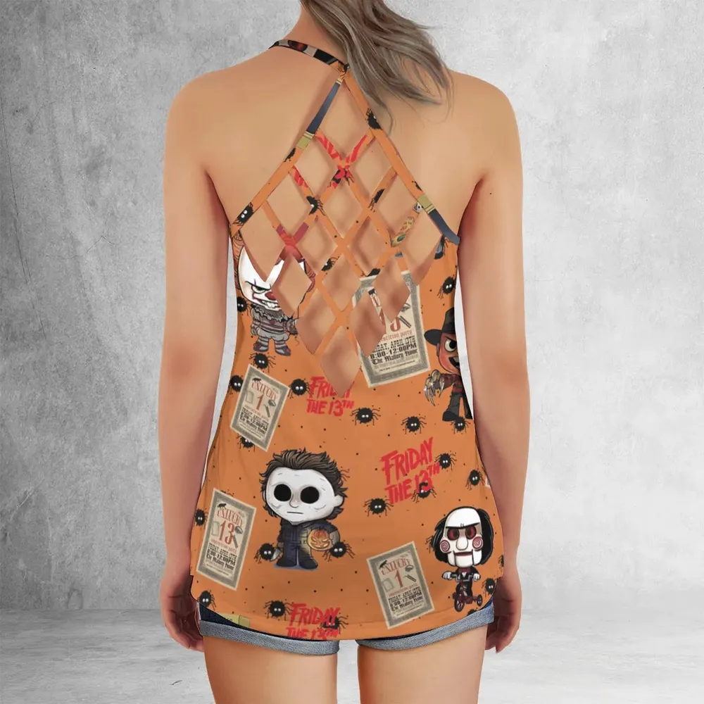 Chibi Horror Characters Criss Cross Tank Top - 3