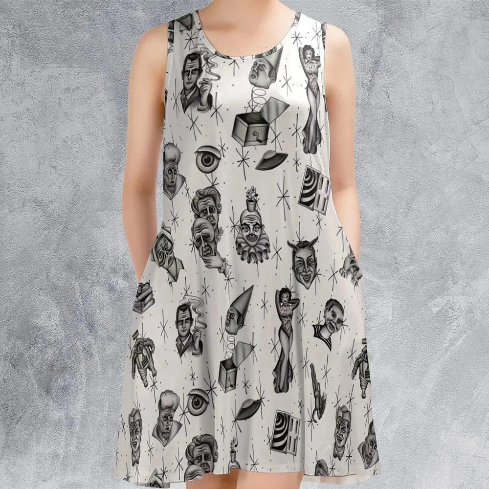 The Twilight Zone Characters Pattern Sleeveless Dress - 2