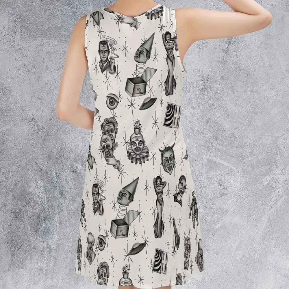 The Twilight Zone Characters Pattern Sleeveless Dress - 3