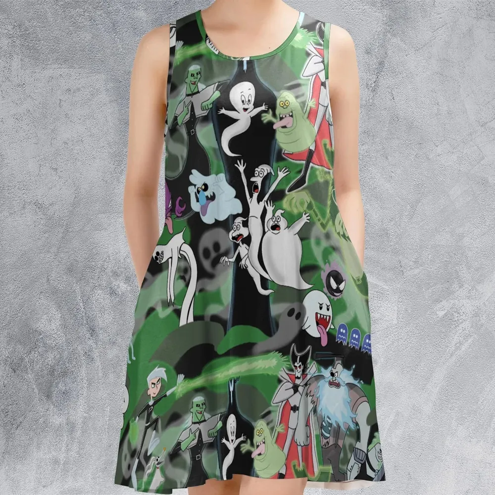 Ghost Cartoon Characters Sleeveless Dress - 2
