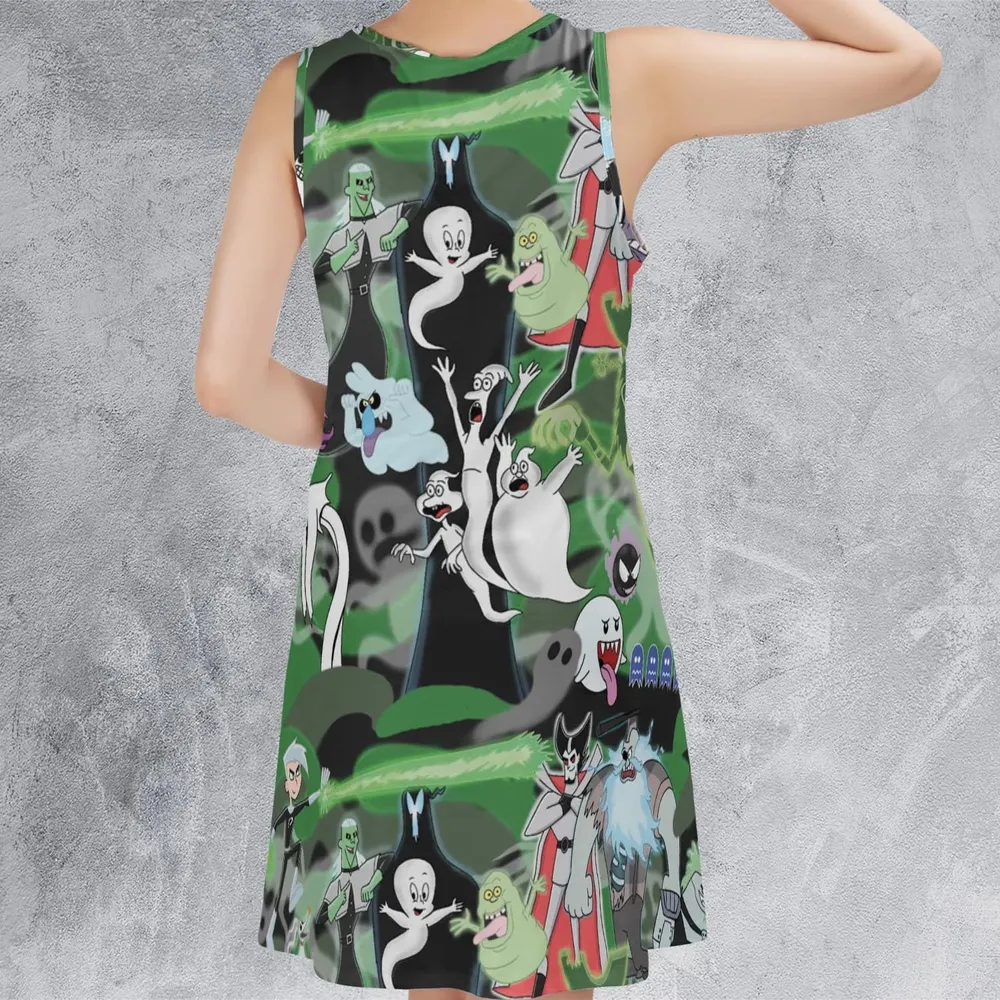 Ghost Cartoon Characters Sleeveless Dress - 3