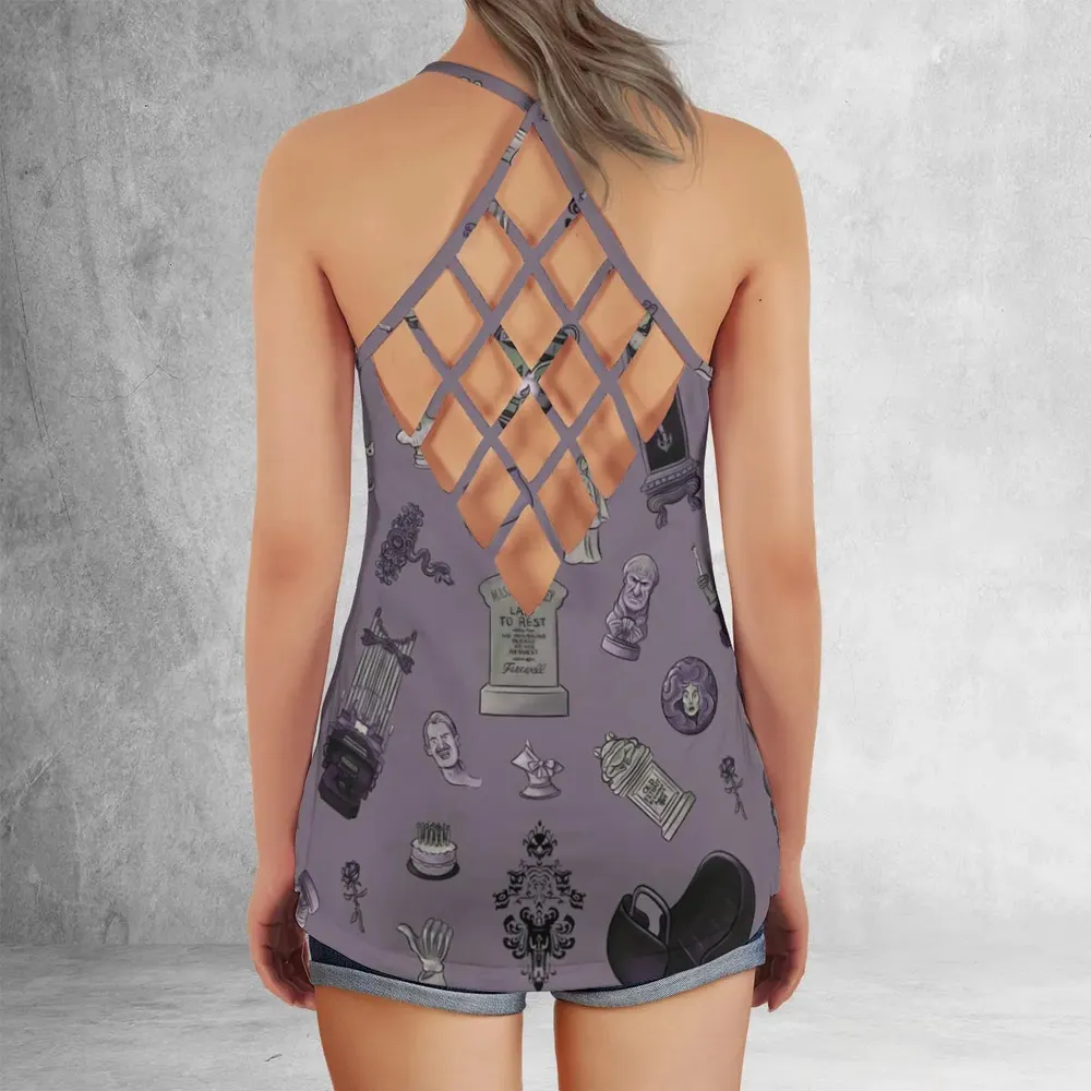 Welcome Foolish Mortals Haunted Mansion Criss Cross Tank Top - 3